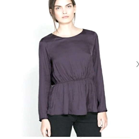 ALICE + OVILIA peplum open back long sleeves charcoal blouse tunic size M - Picture 1 of 8
